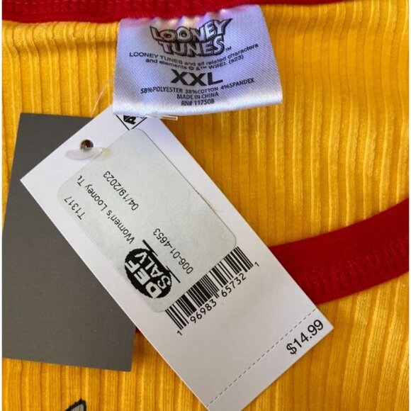 Looney Tunes Womens Graphic Ringer Tank Top Yellow Sz XXL - Picture 4 of 4